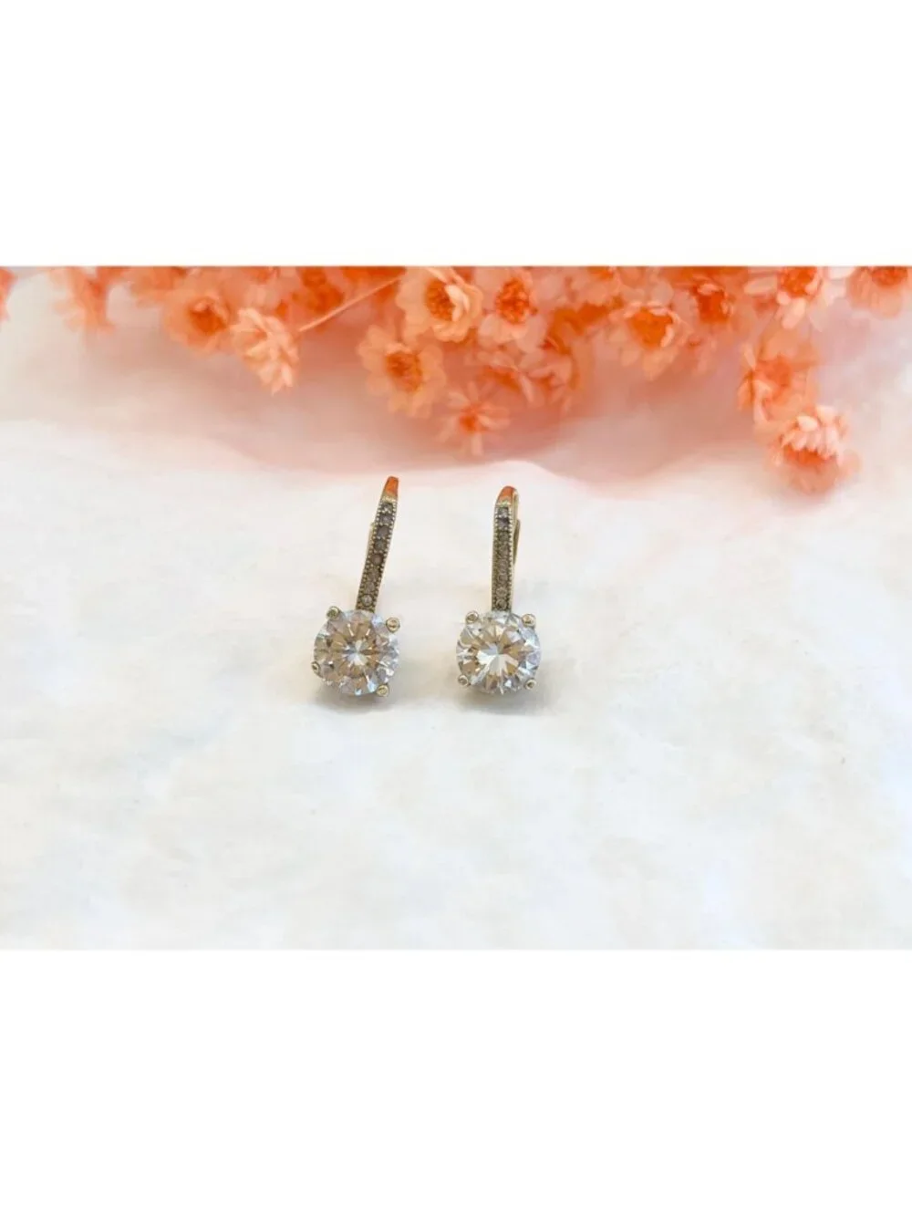 Round Cut CZ Gold Overlay Minimalist 925 Sterling Silver Vintage Earrings
